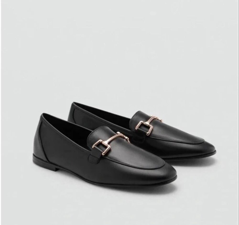 MNG by MANGO Leather Horsebit Loafers Black Womens 39 US 8.5 NEW